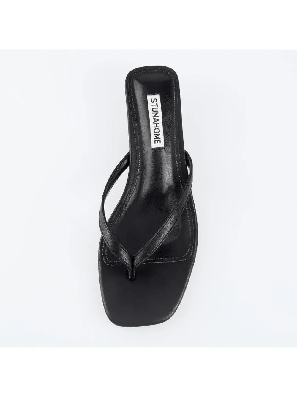 Women's Black Square Open Toe 1.4 Inches Comfortable Thong Flip Flop Heels - Picture 6 of 6